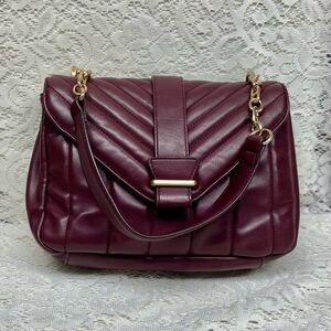 Vintage Burgundy Faux Leather Handbag- Shoulder Bag 10.5in x 8in x 3.5in